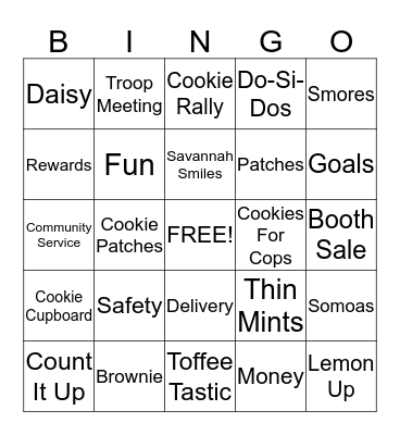 Girl Scout Cookie Bingo Card