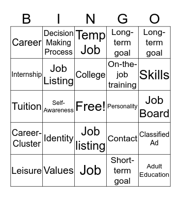 Vocabulary Review Bingo Card