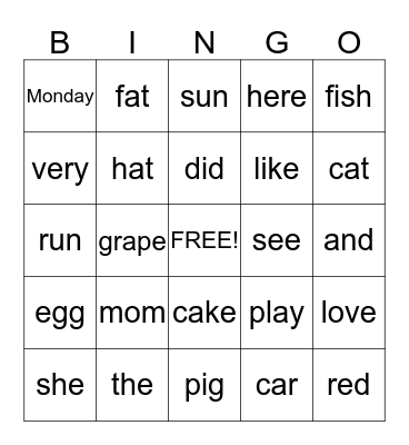 Shira's Word Bingo Card
