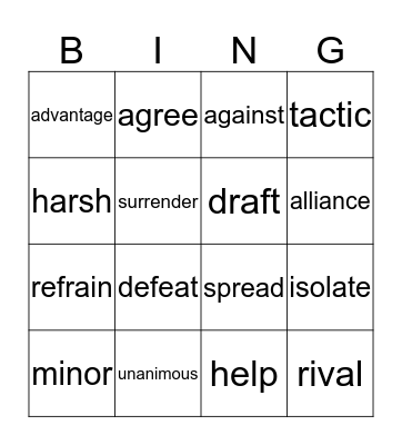 Vocabulary Words Bingo Card