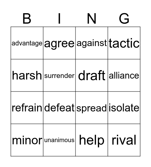 Vocabulary Words Bingo Card