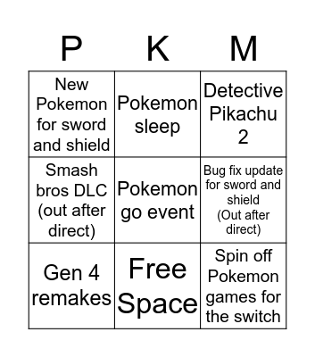 Pokemon Direct Bingo  Bingo Card