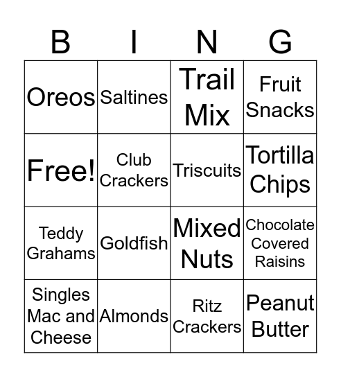 Spotlight Snack Bingo Card