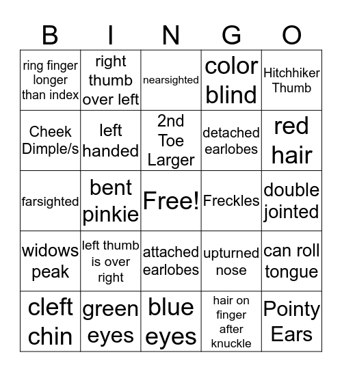 Genetic Bingo Card