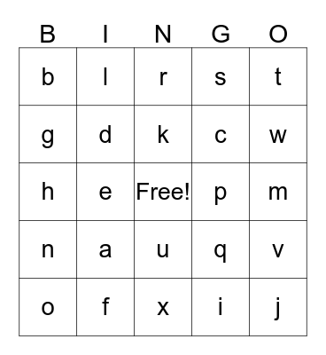 alphabet Bingo Card