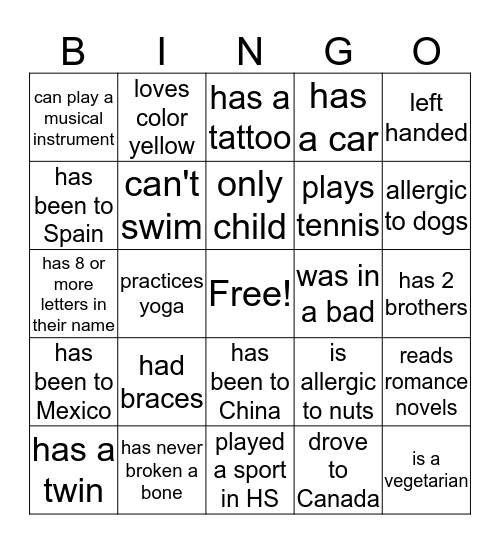 Untitled Bingo Card