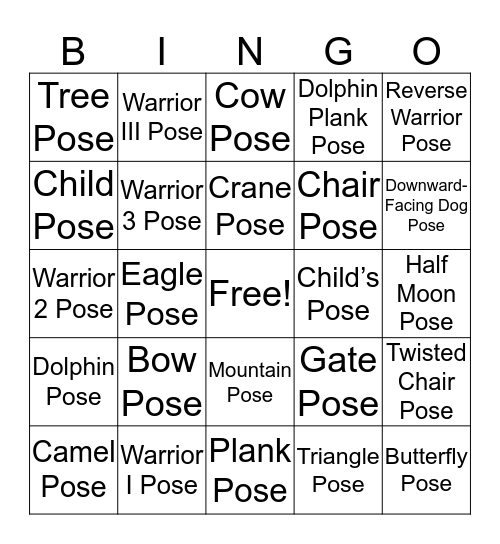 Yoga Class Bingo Card