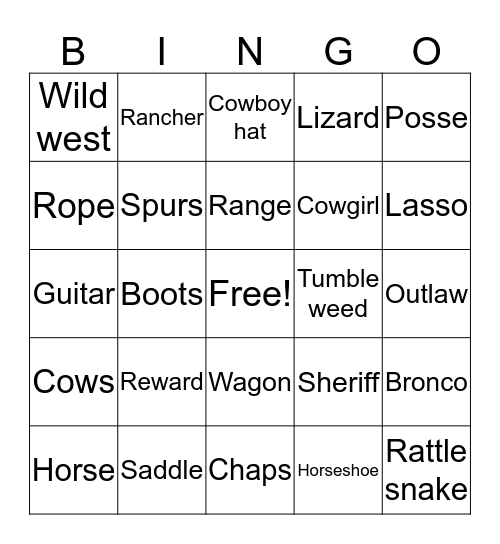 Wild West Bingo Card