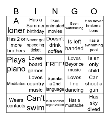 People Bingo Card