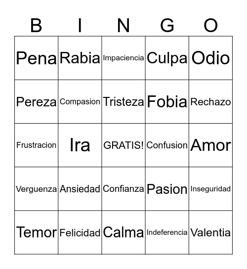 Emociones Bingo Card
