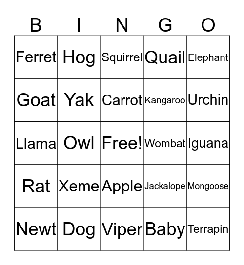 Oakwood Bingo Card