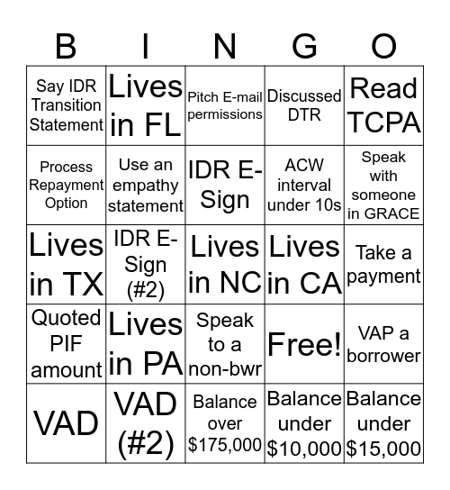 CARES Bingo Card