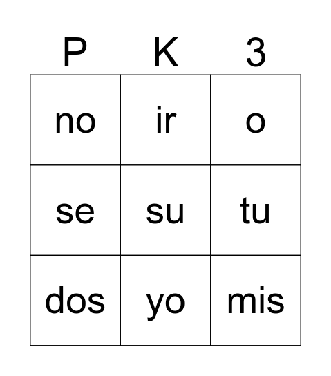 Palabras Frecuentes Bingo Card