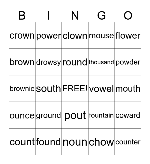 ou and ow say /ou/ Bingo Card