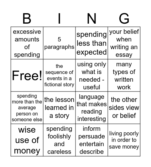 ELA - Vocabulary Bingo Card