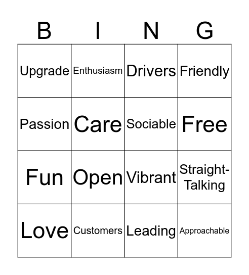 Vanarama Tone of Voice Bingo  Bingo Card