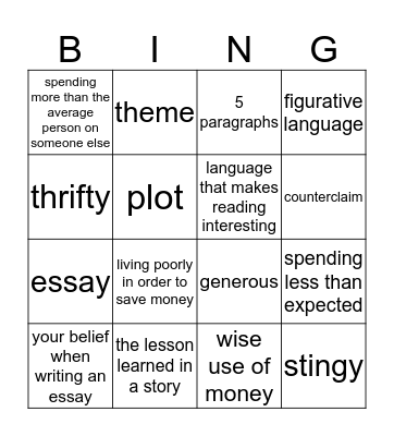 ELA - Vocabulary Bingo Card