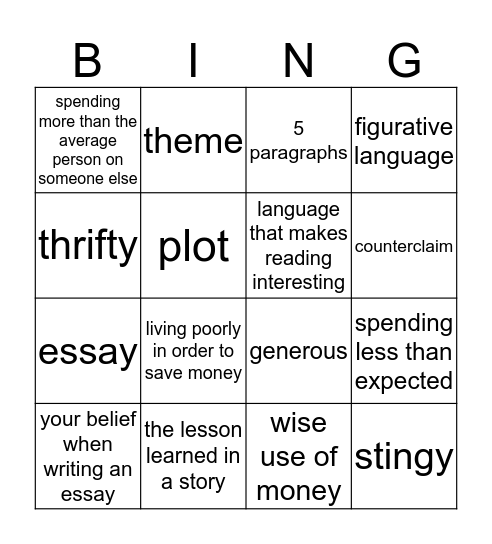 ELA - Vocabulary Bingo Card