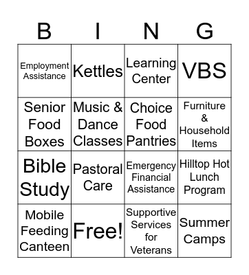 The Salvation Army in Central Ohio Bingo Card