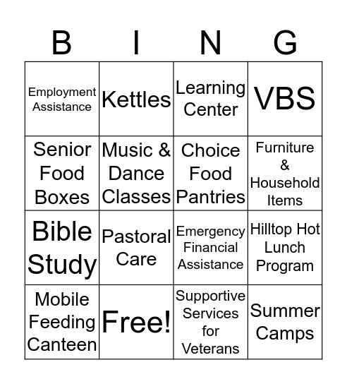 The Salvation Army in Central Ohio Bingo Card