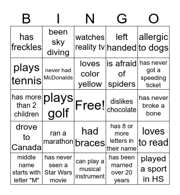 PFM BINGO  Bingo Card