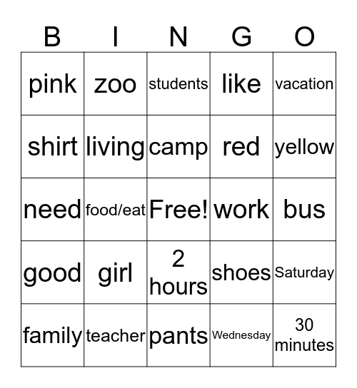 Review Bingo Card