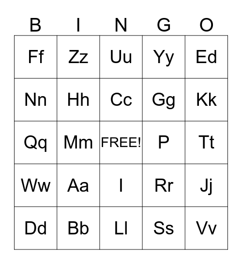 Letter Sounds Bingo Card