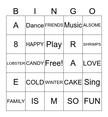 Jamera 8th Birthday Bingo Card