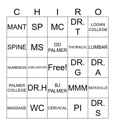 CHIRO Bingo Card