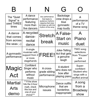 Variety Show BINGO Card