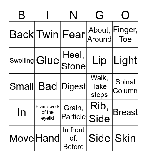 Lesson Nine Bingo Card