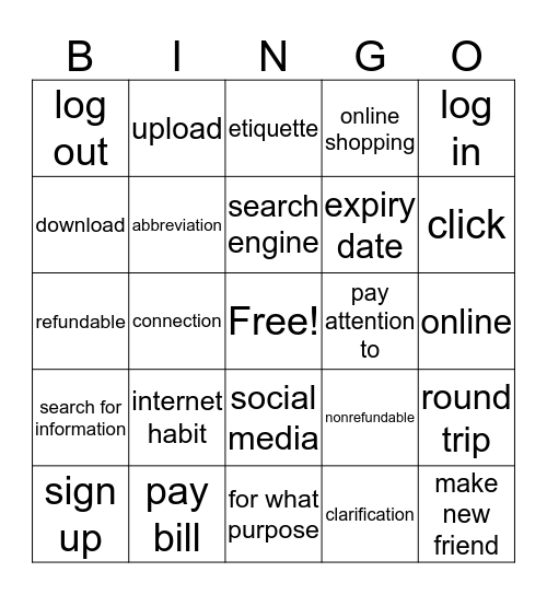 internet Bingo Card