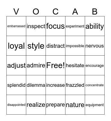 Superkids Vocabulary Words!  Bingo Card