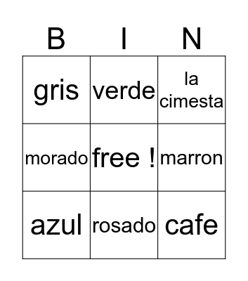 spanish Bingo Card