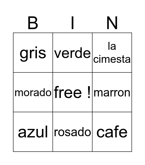 spanish Bingo Card