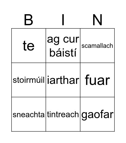 Aimsir Bingo Card