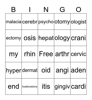 Medical Terms Chapter 1 Bingo Card