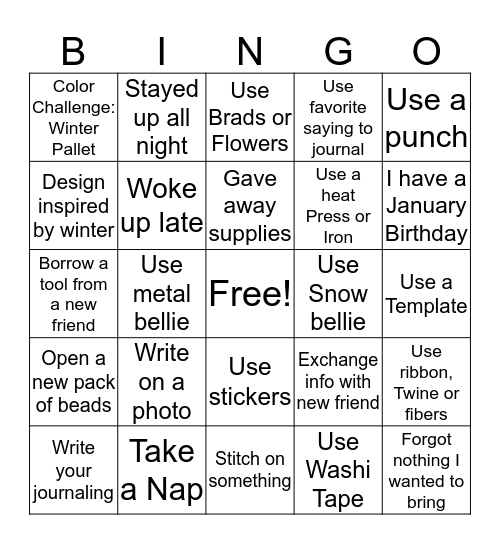 Scrapbook Bingo 1-2020 Bingo Card