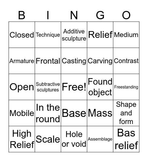 Vocab for 3-D Design II Bingo Card