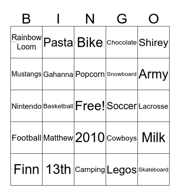 All About Finn Bingo Card