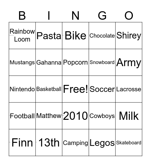 All About Finn Bingo Card