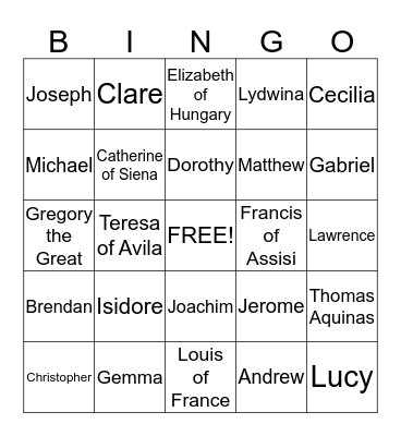 Patron Saints Bingo Card