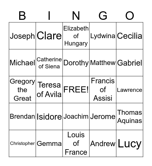 Patron Saints Bingo Card
