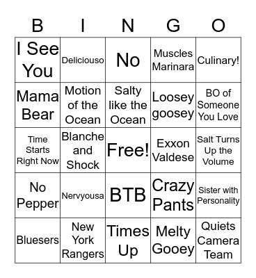 Worst Cooks Bingo Card