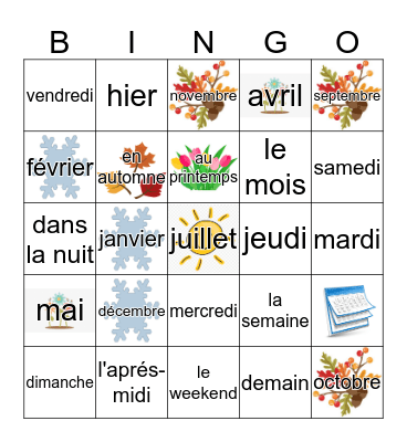 Le calendrier Bingo Card