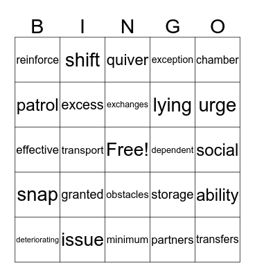 Vocabulary Bingo Card