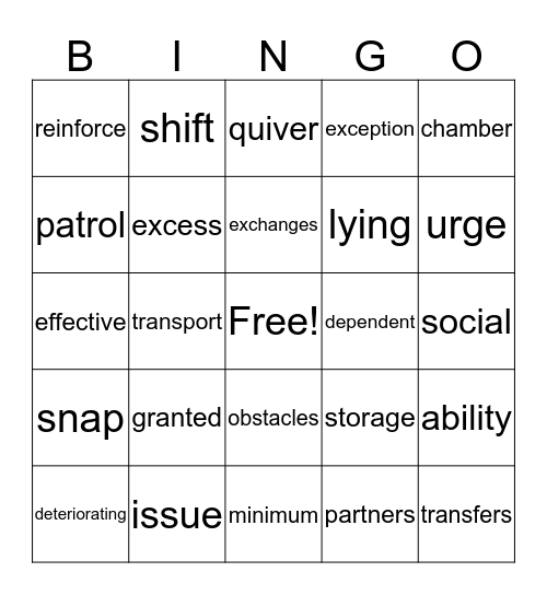 Vocabulary Bingo Card