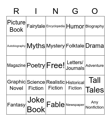 Genre Ringo Bingo Card