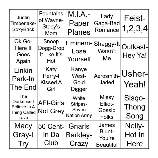 Total Quiz Presents Radio Bingo 2000 s Edition Bingo Card