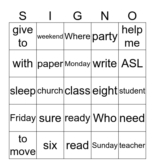 SIGNO UNIT 2 Bingo Card
